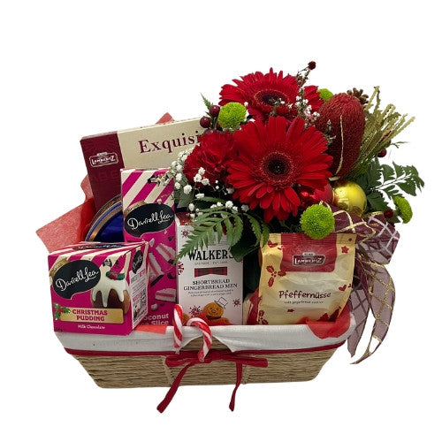 Christmas basket hamper with flowers