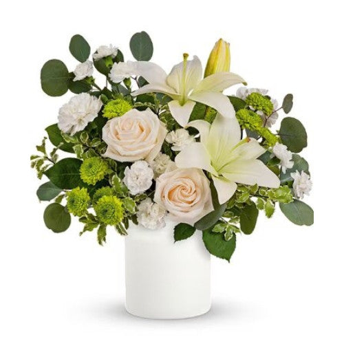ETERNALLY ELEGANT - white and green arrangement in a white ceramic pot