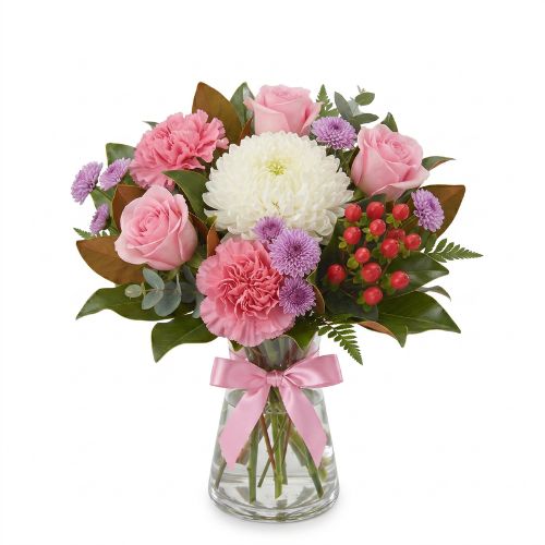 Pink Lady - pink, purple and white bouquet in a vase