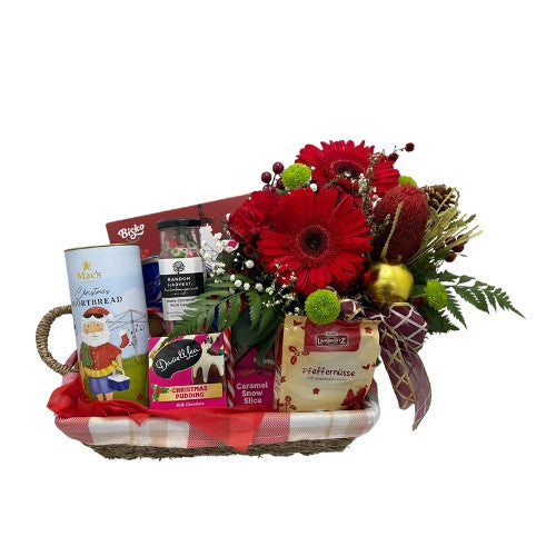 Christmas basket with flowers