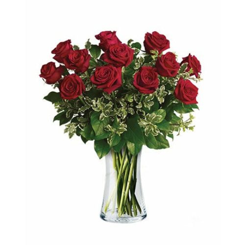 On My Mind - 12 red roses in vase